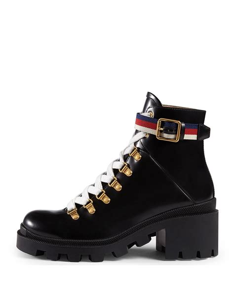 gucci trip leather ankle boots women|gucci combat boots for women.